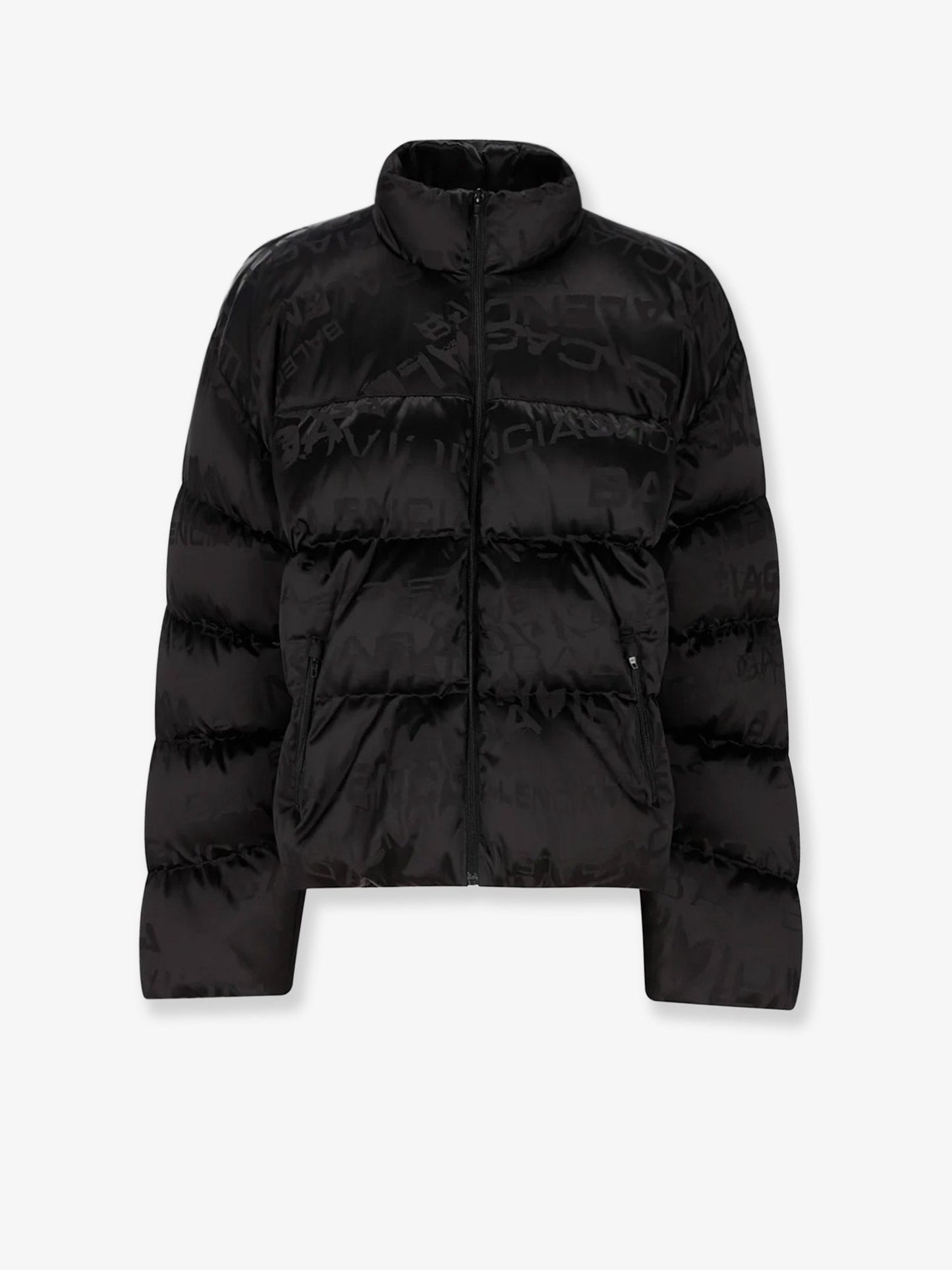 Balenciaga Nylon Down Jacket With All Over Lettering Logo