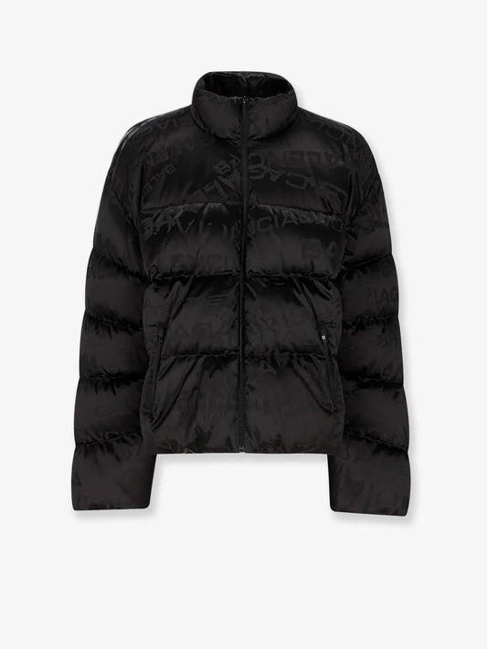 Balenciaga Nylon Down Jacket With All Over Lettering Logo