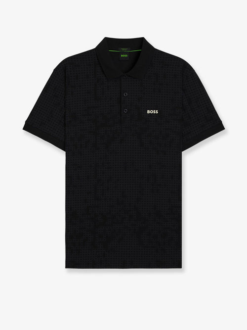 Boss Stretch cotton polo with all-over print - Black