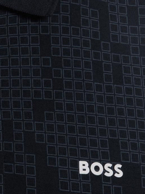 Boss Stretch cotton polo with all-over print - Black