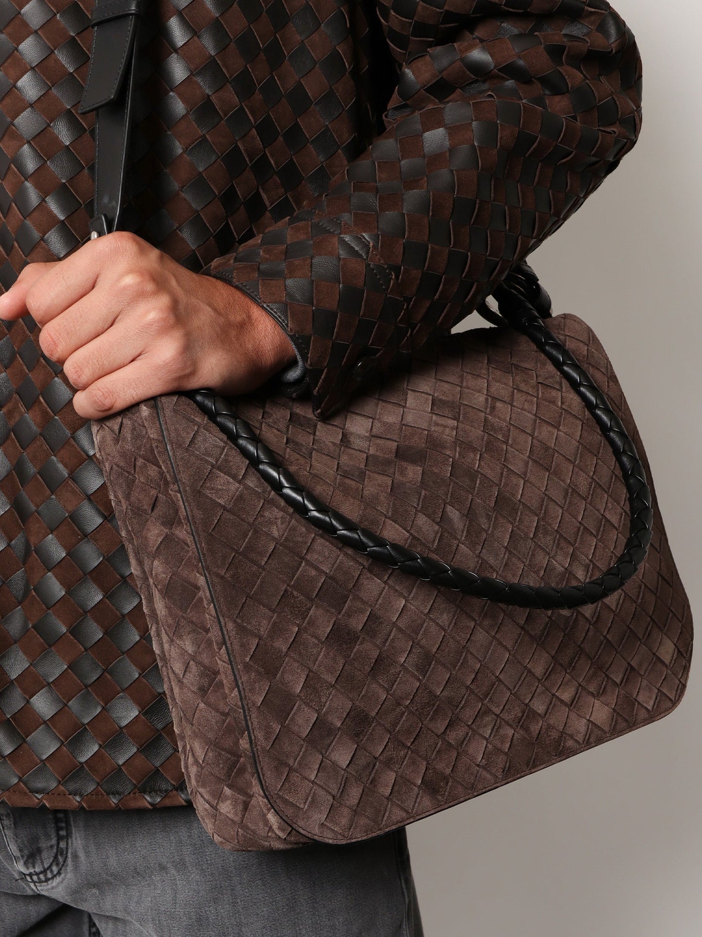 Bottega Veneta Intrecciato Suede Shoulder Bag