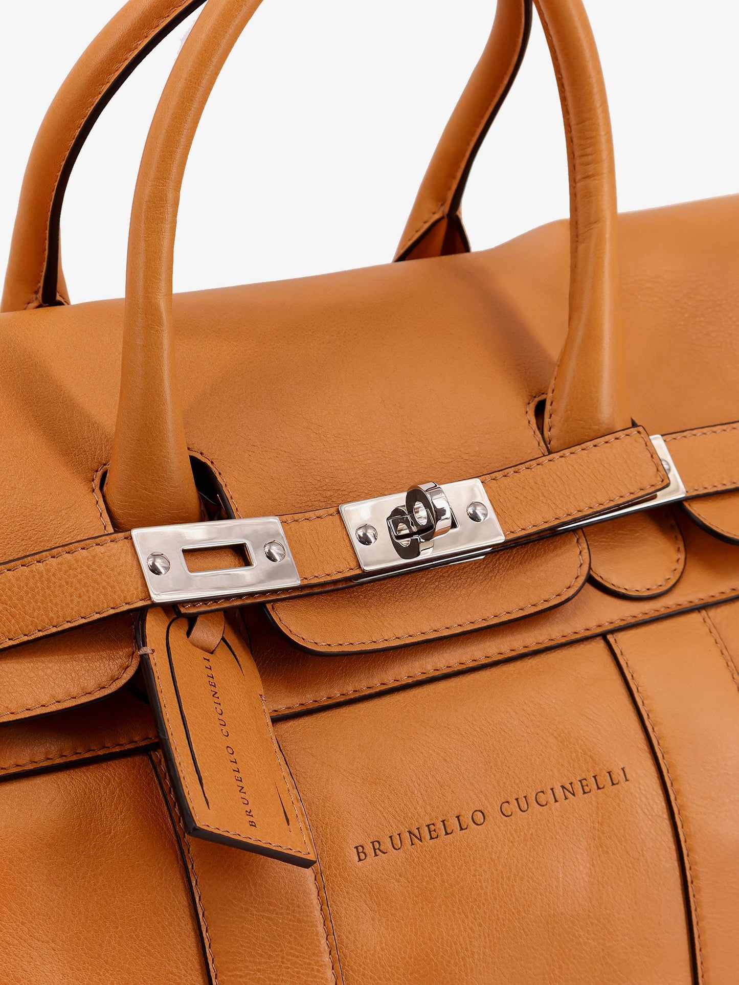 Brunello Cucinelli Leather Travel Bag With Engraved Logo On The Front