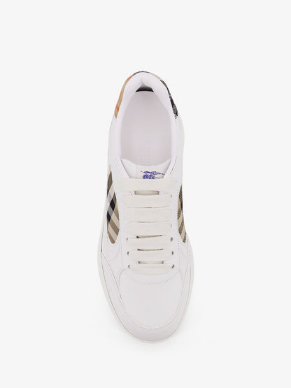 Burberry Low Top Leather Sneakers With Check Inserts