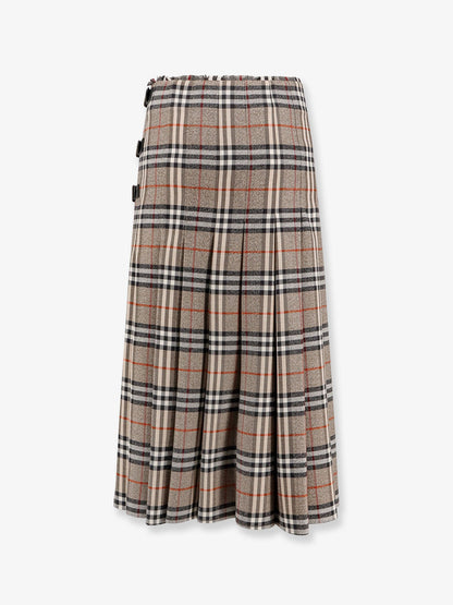 Burberry Burberry Check Print Wool Long Skirt