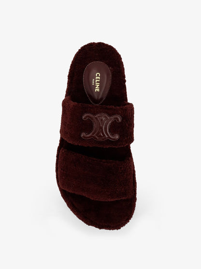 Celine Triomphe Fur shearling Slides - Burgundy
