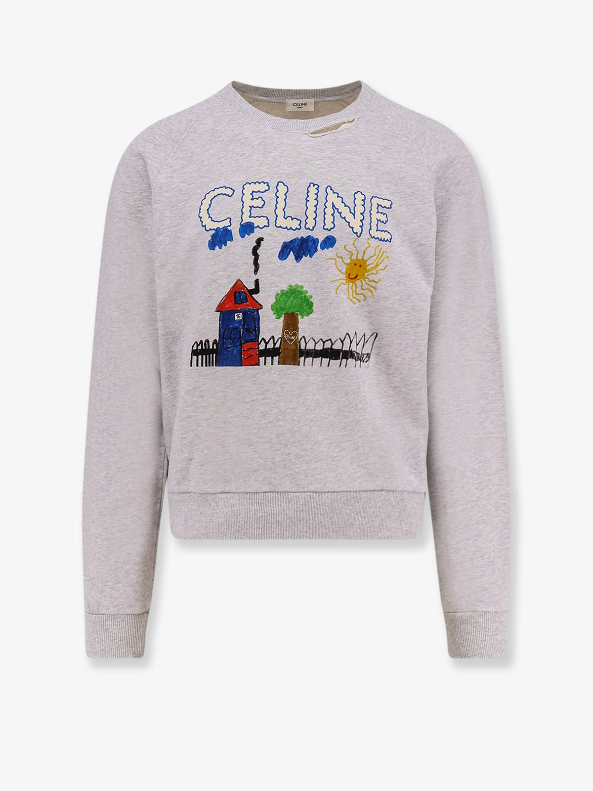 Celine Cotton sweatshirt with multicolor print - Pale Grey  Multico