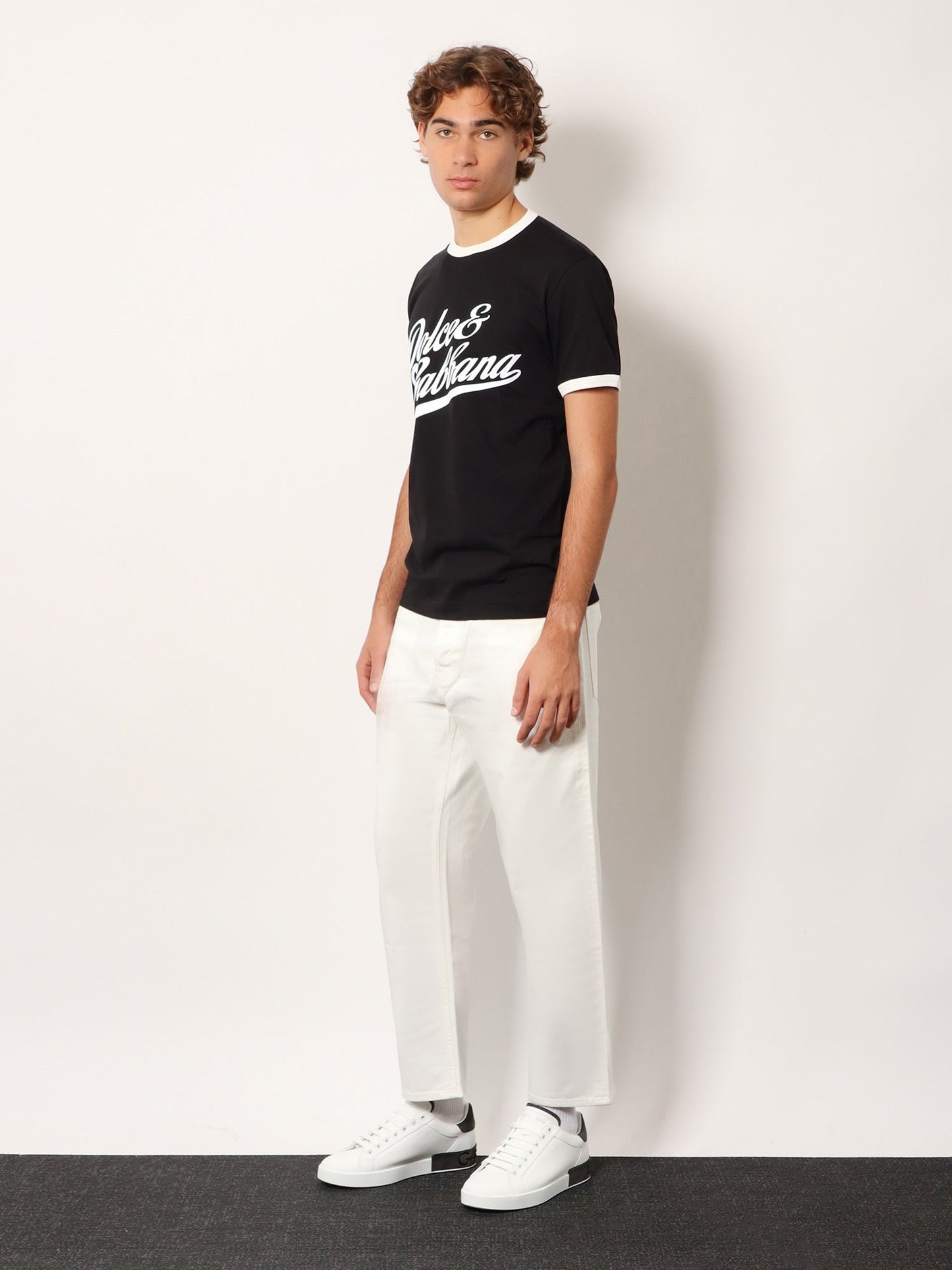 Dolce & Gabbana Cotton T Shirt With Flocked Logo Print