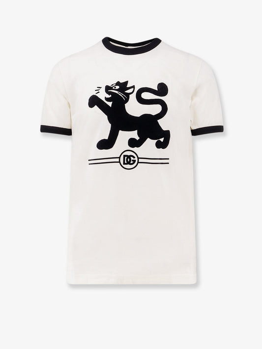 Dolce & Gabbana Cotton T Shirt With Flocked Logo Print