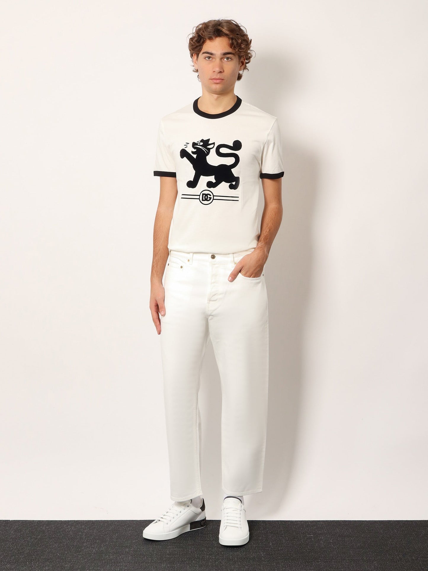 Dolce & Gabbana Cotton T Shirt With Flocked Logo Print