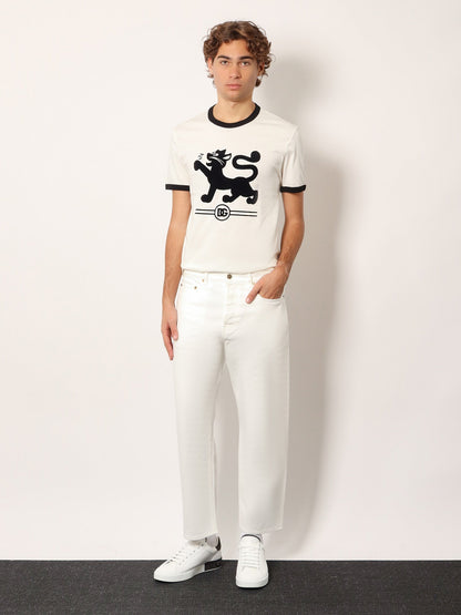 Dolce & Gabbana Cotton T Shirt With Flocked Logo Print