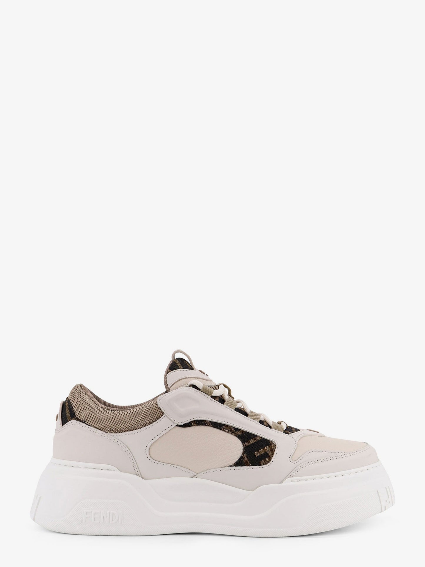 Fendi Fendi Force Leather Sneakers With Jacquard Ff Fabric Inserts