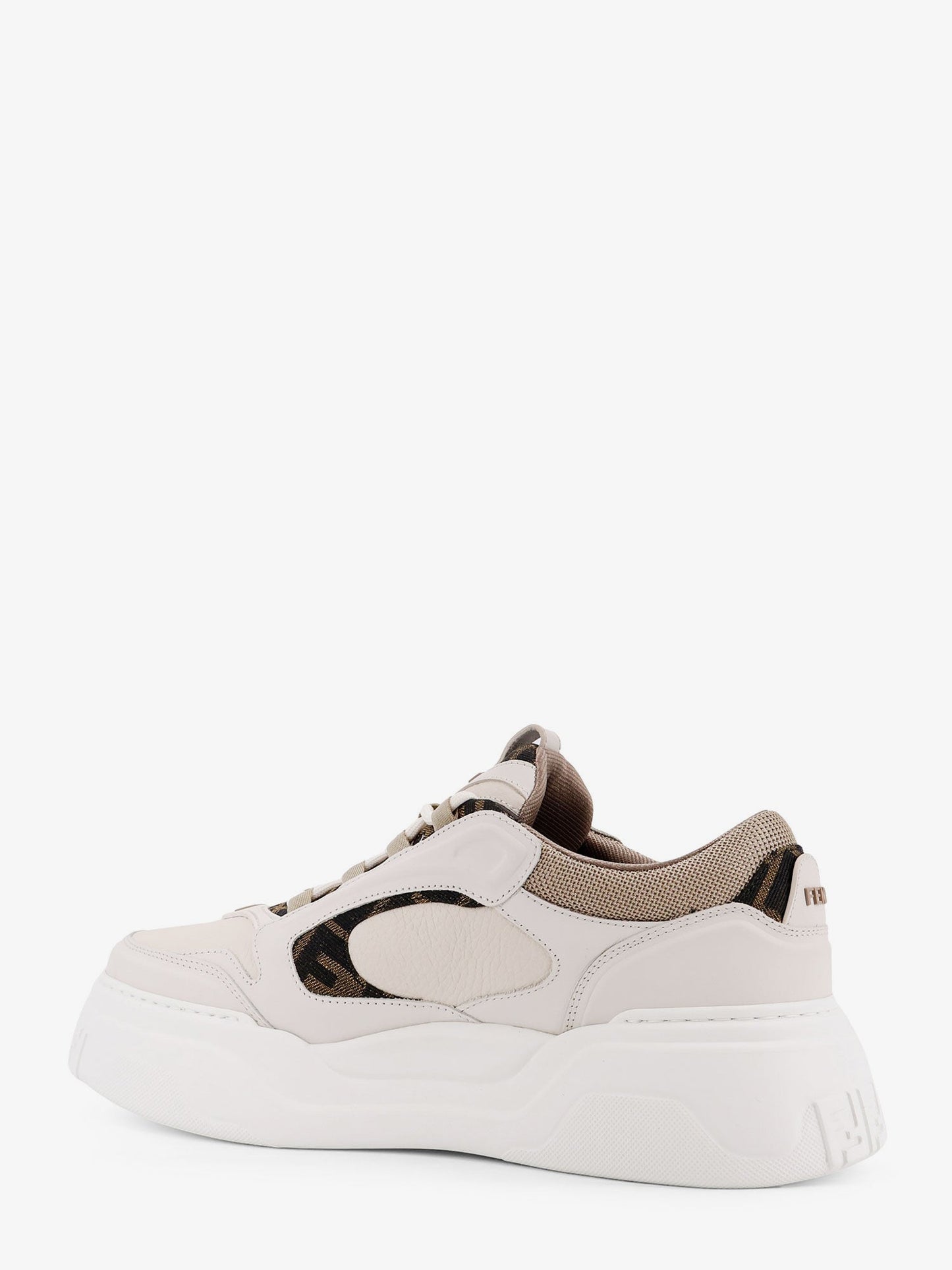 Fendi Fendi Force Leather Sneakers With Jacquard Ff Fabric Inserts