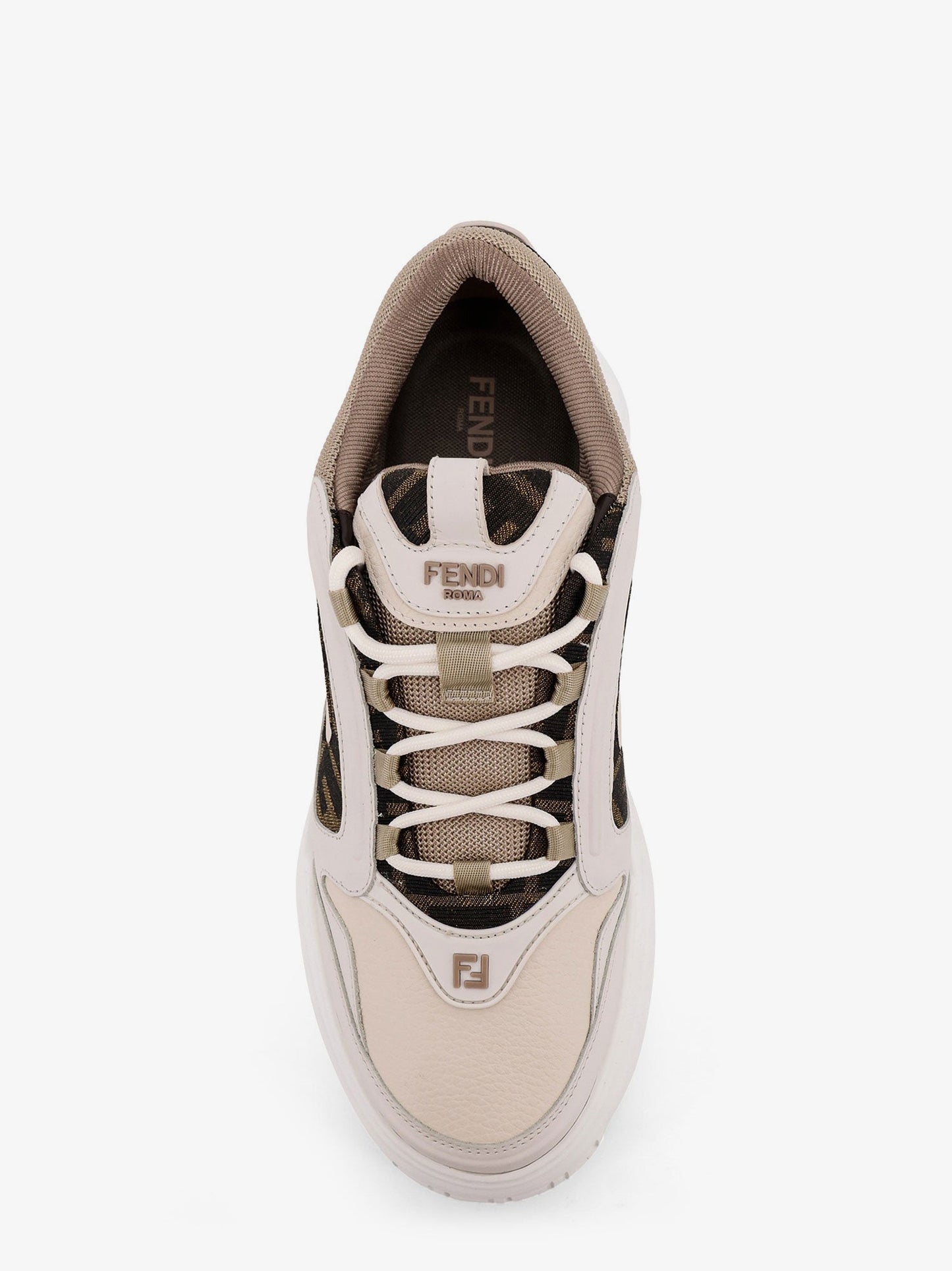 Fendi Fendi Force Leather Sneakers With Jacquard Ff Fabric Inserts