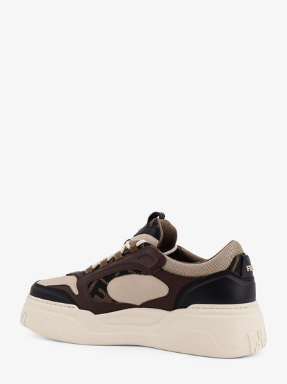 Fendi Fendi Force Leather Sneakers With Ff Jacquard Fabric Inserts