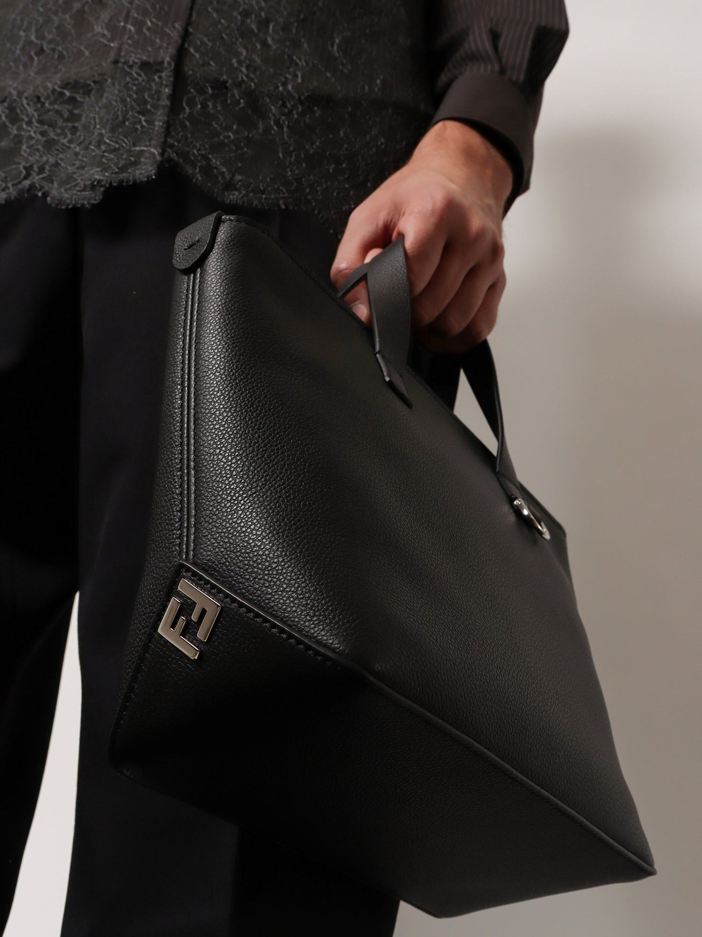 Fendi Ff Jacquard Fabric And Leather Shopping Bag