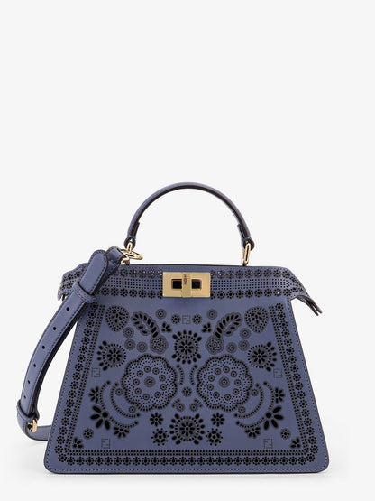 Fendi Peekaboo I See U Small Leather Shoulder Bag With Laser Cut Coral Bandana Motif
