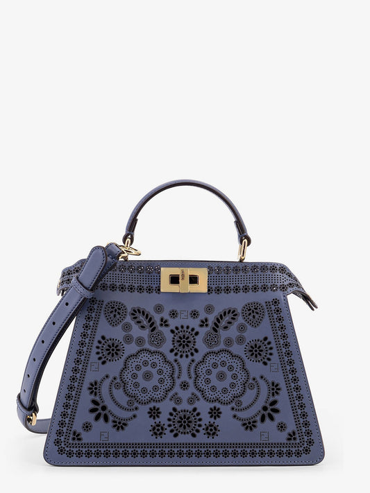 Fendi Peekaboo I See U Small Leather Shoulder Bag With Laser Cut Coral Bandana Motif