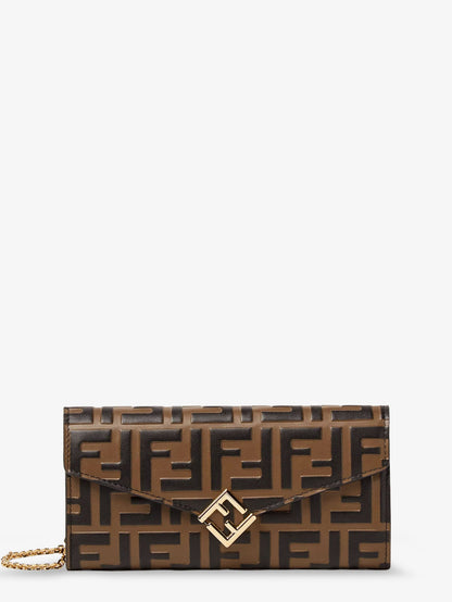 Fendi Continental With Chain Baguette Ff Jacquard Fabric Crossbody Bag