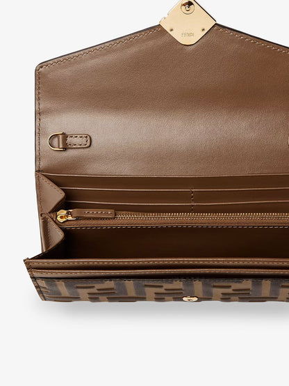 Fendi Continental With Chain Baguette Ff Jacquard Fabric Crossbody Bag