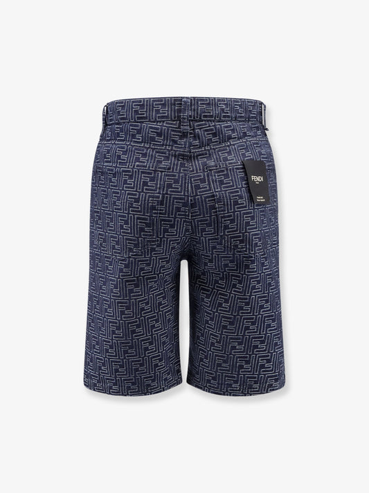 Fendi Denim Bermuda Shorts With All Over Ff Logo