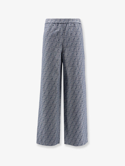 Fendi Cotton And Linen Trousers With All Over Ff Motif