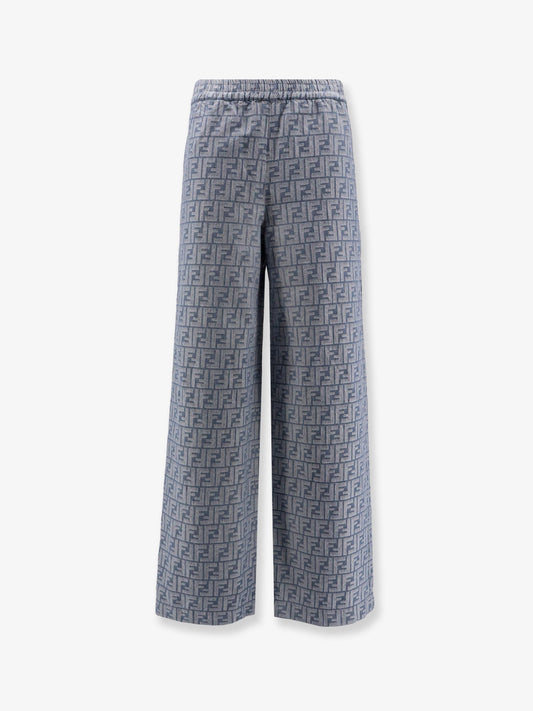 Fendi Cotton And Linen Trousers With All Over Ff Motif