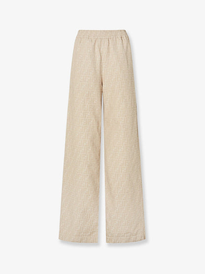 Fendi Cotton And Linen Trousers With All Over Ff Motif
