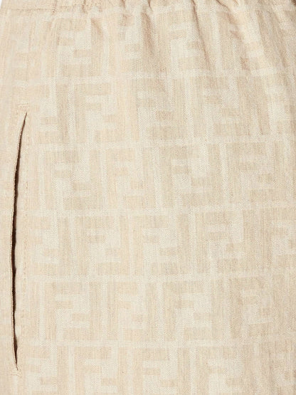 Fendi Cotton And Linen Trousers With All Over Ff Motif