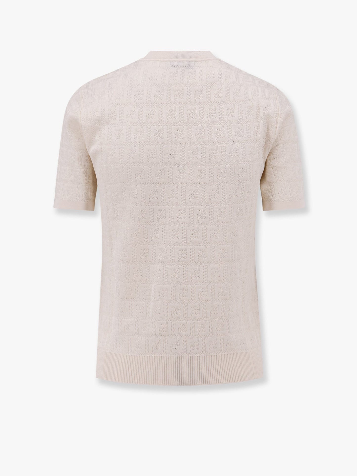 Fendi Cotton Blend Embroidered T Shirt With All Over Ff Logo