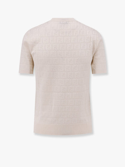Fendi Cotton Blend Embroidered T Shirt With All Over Ff Logo