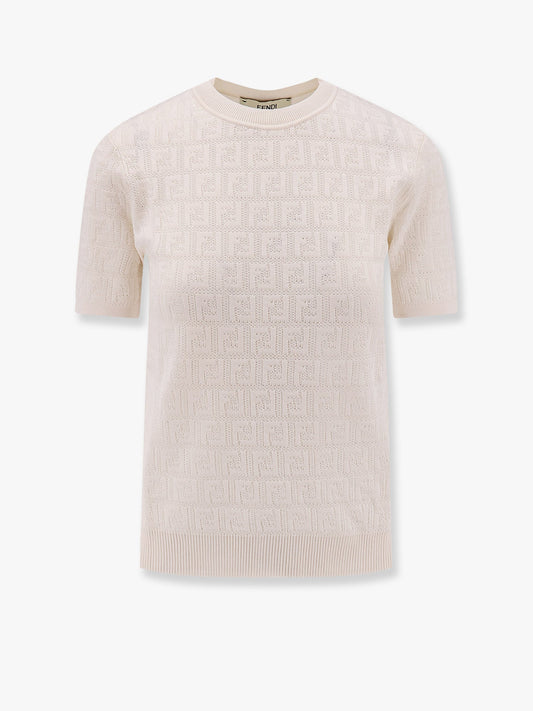 Fendi Cotton Blend Embroidered T Shirt With All Over Ff Logo