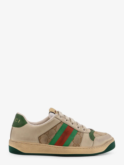 Gucci Screener Low Top Leather And Supreme Gg Fabric Sneakers