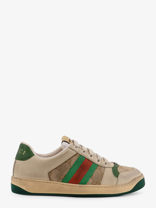 Gucci Screener Low Top Leather And Supreme Gg Fabric Sneakers