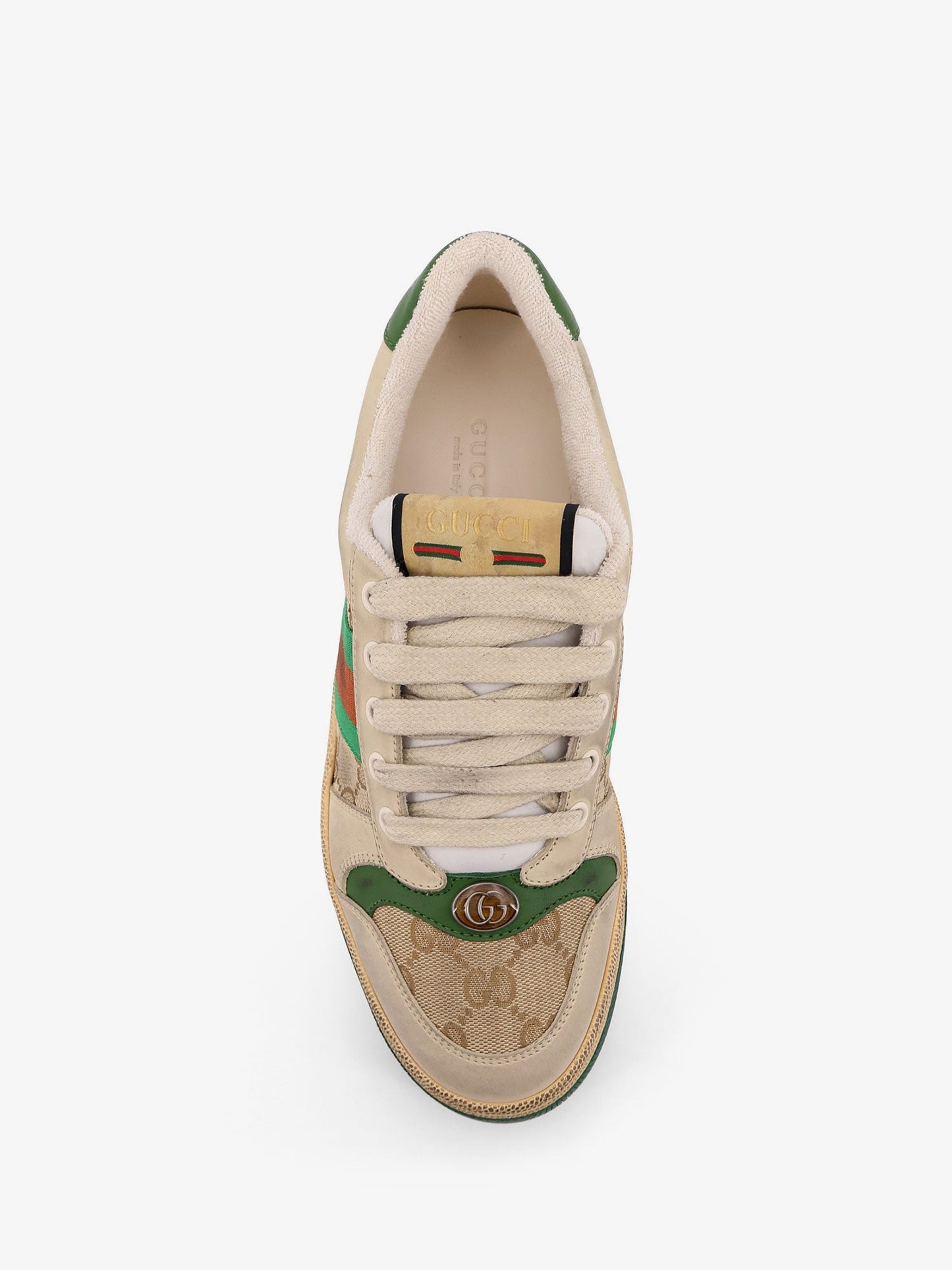 Gucci Screener Low Top Leather And Supreme Gg Fabric Sneakers