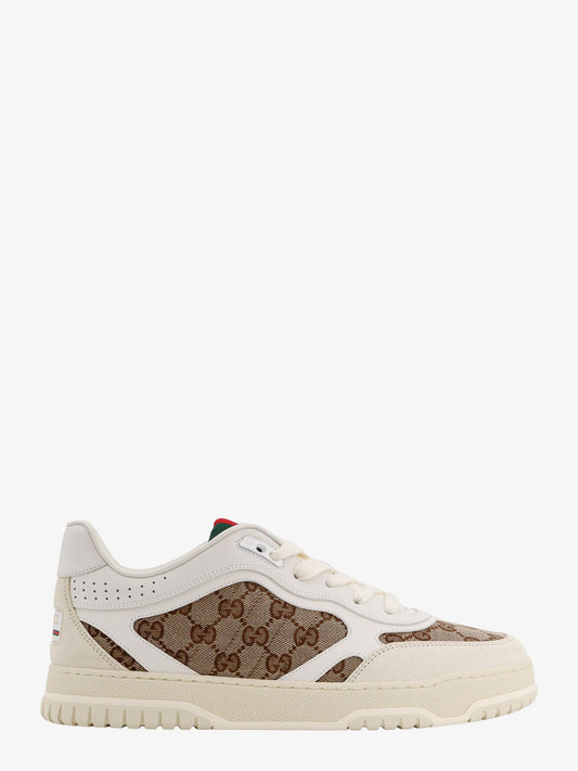 Gucci Re Web Low Top Leather And Suede Sneakers With Gg Supreme Fabric Inserts