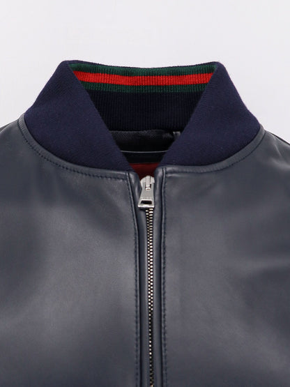 Gucci Leather Jacket Witth Web Details