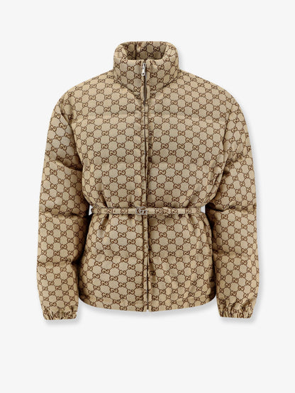 Gucci Gg Fabric Padded Jacket With Belt