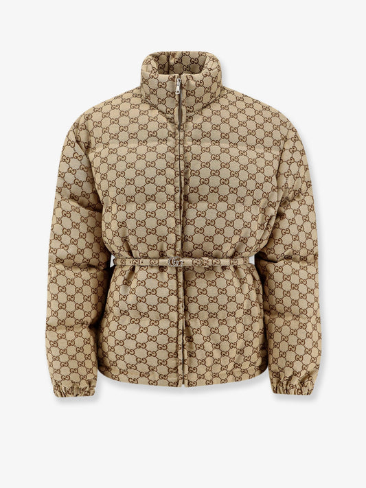 Gucci Gg Fabric Padded Jacket With Belt