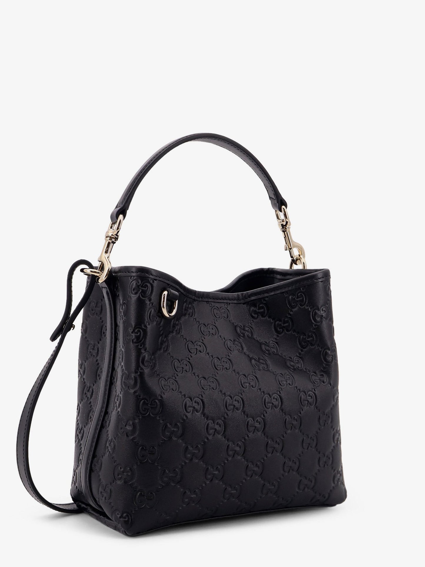 Gucci Gg Emblem Leather Bucket Bag
