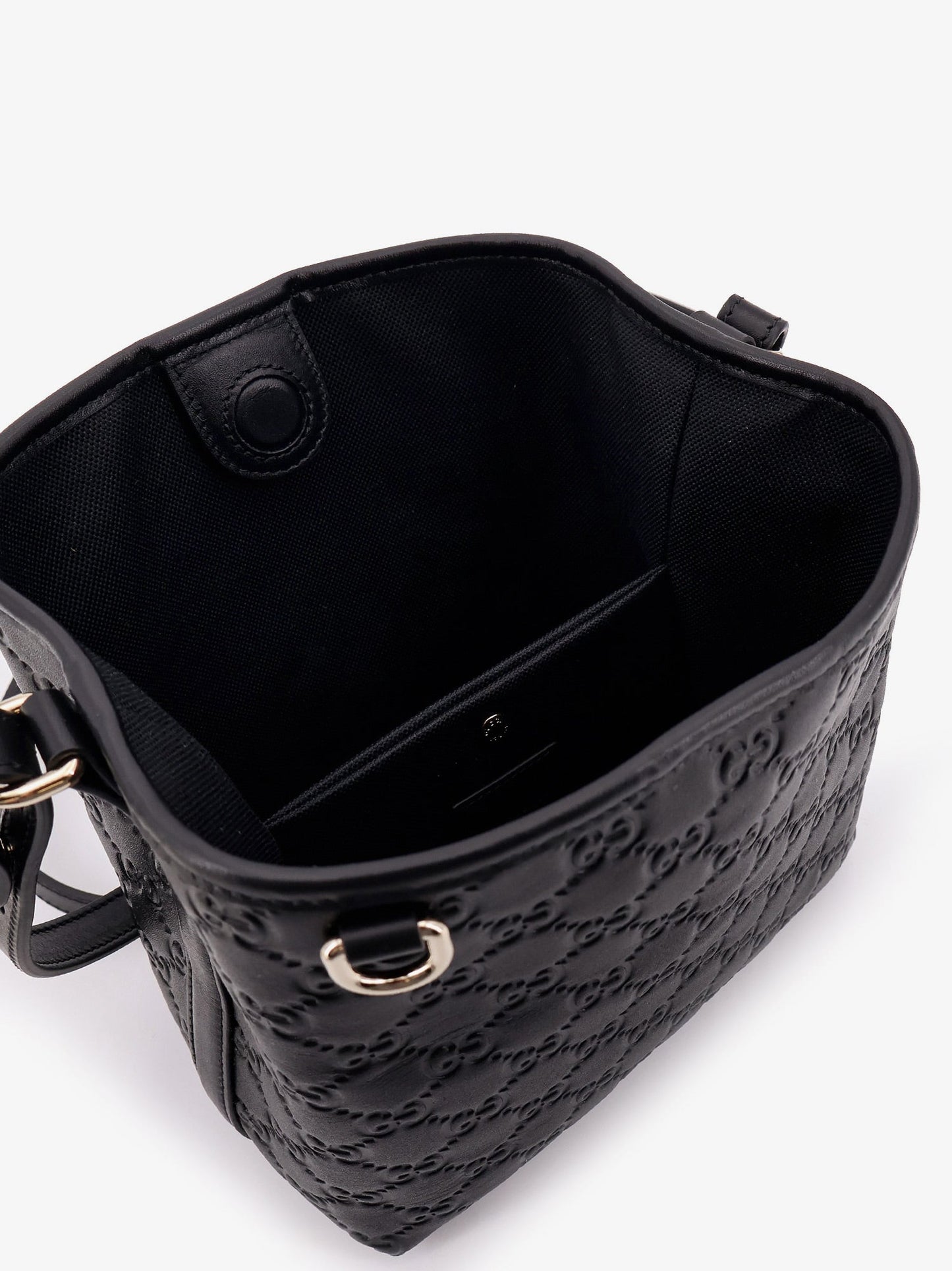 Gucci Gg Emblem Leather Bucket Bag