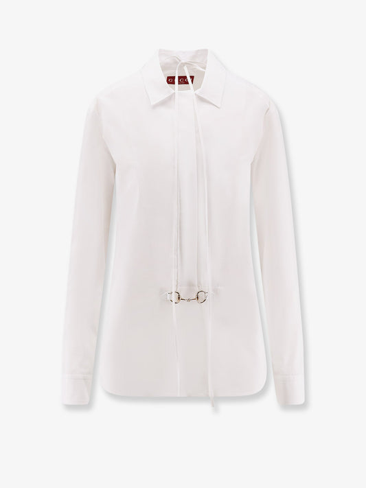 Gucci Cotton Popeline Shirt With Iconic Metal Horsebit