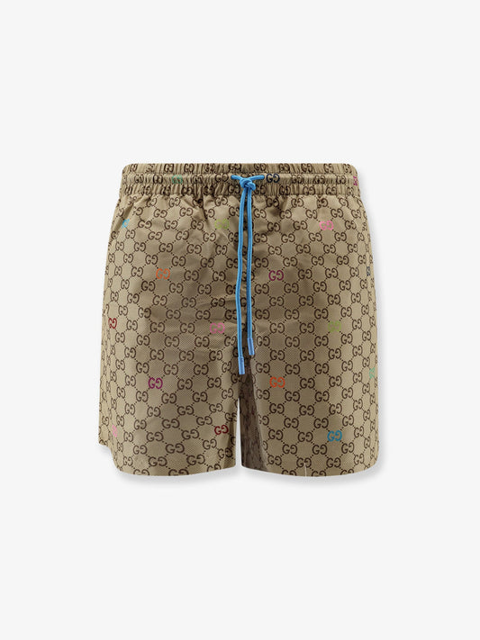 Gucci Nylon Swim Trunks With All Over Gg Logo