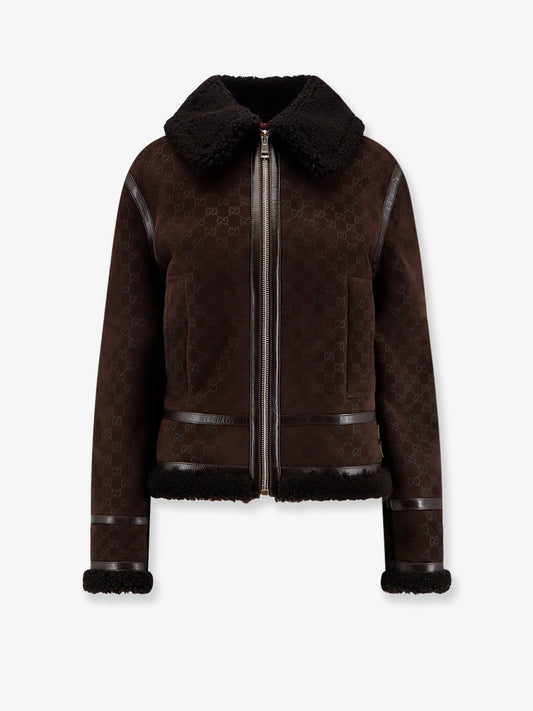 Gucci Suede Jacket With Gg Motif