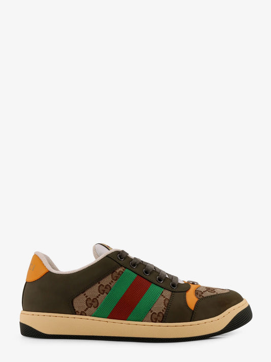 Gucci Screener Low Top Leather And Gg Supreme Fabric Sneakers