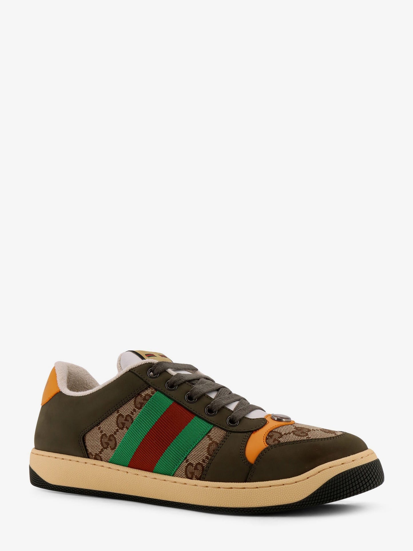 Gucci Screener Low Top Leather And Gg Supreme Fabric Sneakers