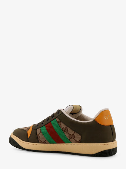 Gucci Screener Low Top Leather And Gg Supreme Fabric Sneakers