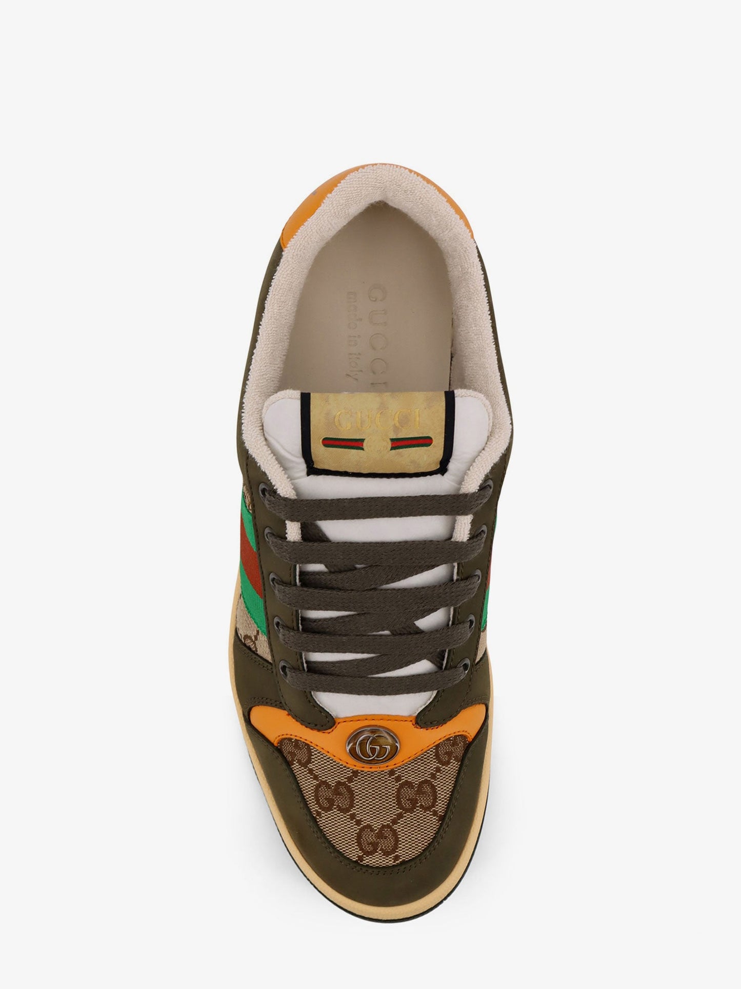 Gucci Screener Low Top Leather And Gg Supreme Fabric Sneakers
