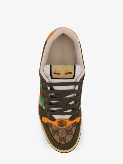 Gucci Screener Low Top Leather And Gg Supreme Fabric Sneakers