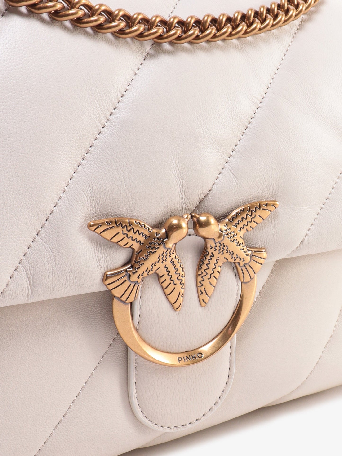 Pinko Matelassé Leather Shoulder Bag With Iconic Love Birds Buckle