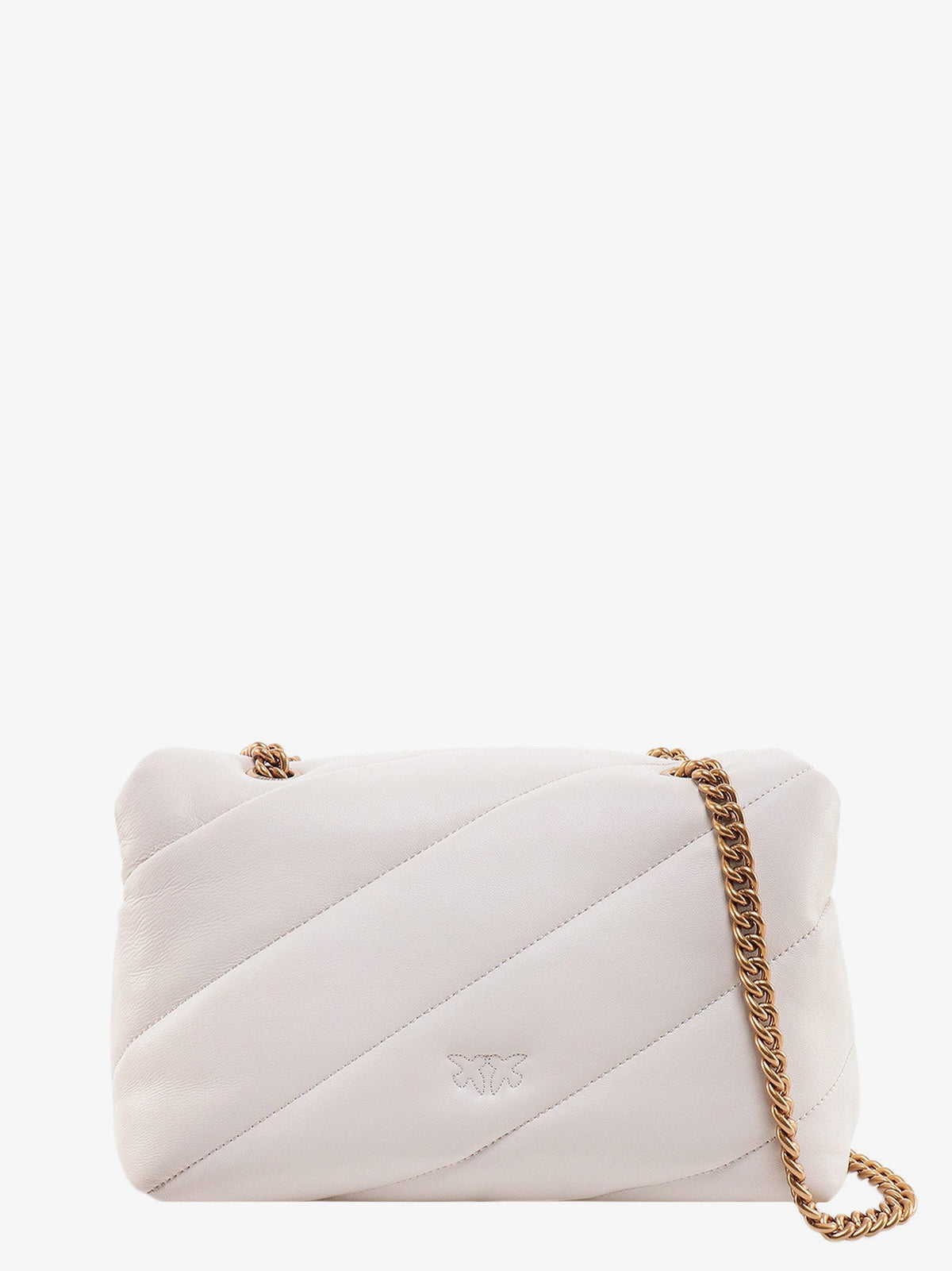 Pinko Matelassé leather shoulder bag with iconic love birds buckle - Bianco